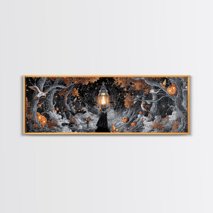 The Lantern Specter, Extra Wide Wall Art, Gothic Horror Wall Art, Framed Canvas Print, Halloween Wall Decor, Gothic Home Decor
