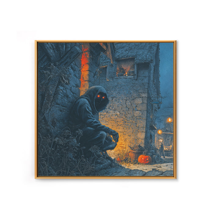 The Red-Eyed Night Hag, Square Wall Art, Haunted Gothic Art, Framed Canvas Print, Halloween Wall Decor, Gothic Home Decor, Halloween Decor
