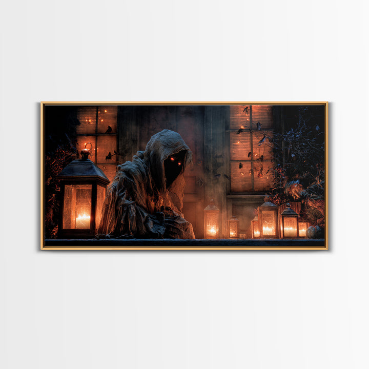 The Red-Eyed Night Hag, Wide Panoramic Art, Dark Halloween Decor, Canvas Print, Halloween Wall Decor, Gothic Home Decor, Horror Wall Art