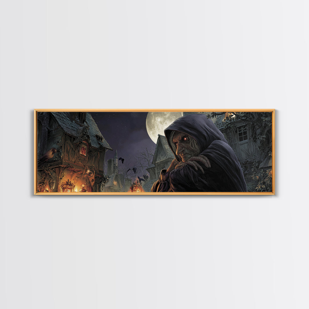 The Red-Eyed Night Hag, Extra Wide Wall Art, Dark Halloween Decor, Canvas Print, Halloween Wall Decor, Gothic Home Decor, Horror Wall Art