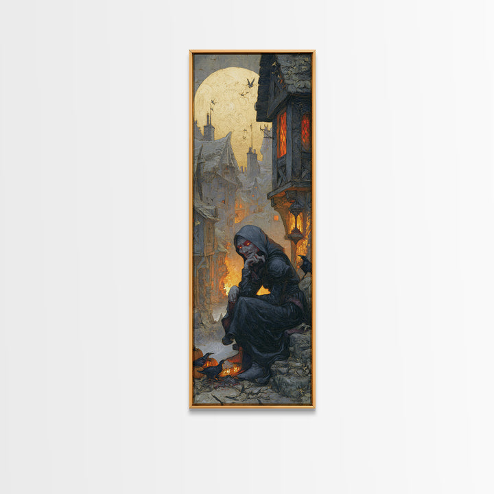 The Red-Eyed Night Hag, Tall Narrow Wall Art, Spooky Home Decor, Canvas Print, Halloween Wall Decor, Gothic Home Decor