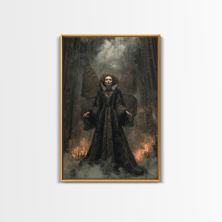 The Velvet Moth Witch, Vertical Wall Art, Macabre Wall Art, Framed Canvas Print, Halloween Wall Decor, Gothic Home Decor, Halloween Decor
