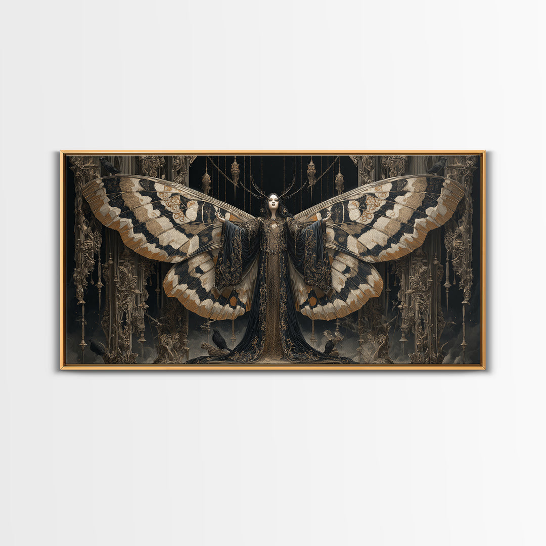 The Velvet Moth Witch, Wide Panoramic Art, Dark Halloween Decor, Canvas Print, Halloween Wall Decor, Gothic Home Decor, Halloween Wall Art