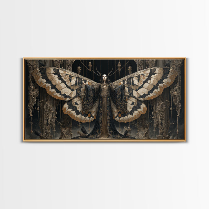 The Velvet Moth Witch, Wide Panoramic Art, Dark Halloween Decor, Canvas Print, Halloween Wall Decor, Gothic Home Decor, Halloween Wall Art