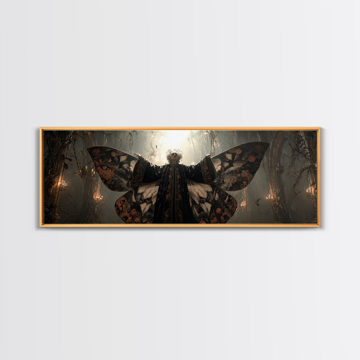 The Velvet Moth Witch, Extra Wide Wall Art, Gothic Horror Wall Art, Framed Canvas Print, Halloween Wall Decor, Gothic Home Decor