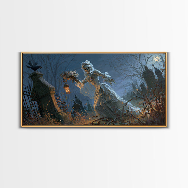 The Ghostly Groom, Wide Panoramic Art, Haunted Gothic Art, Framed Canvas Print, Halloween Wall Decor, Gothic Home Decor, Spooky Wall Decor
