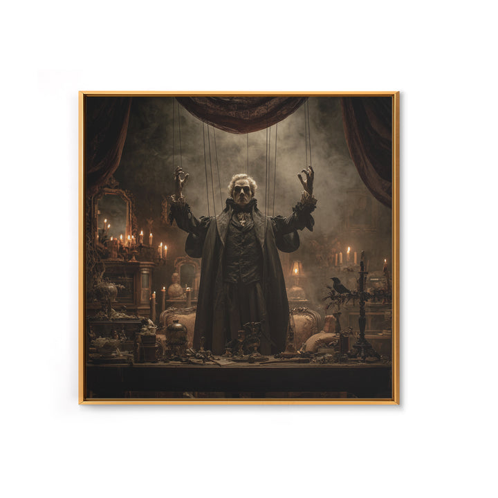 The Marionette Master, Square Wall Art, Macabre Wall Art, Framed Canvas Print, Halloween Wall Decor, Gothic Home Decor, Seasonal Home Decor