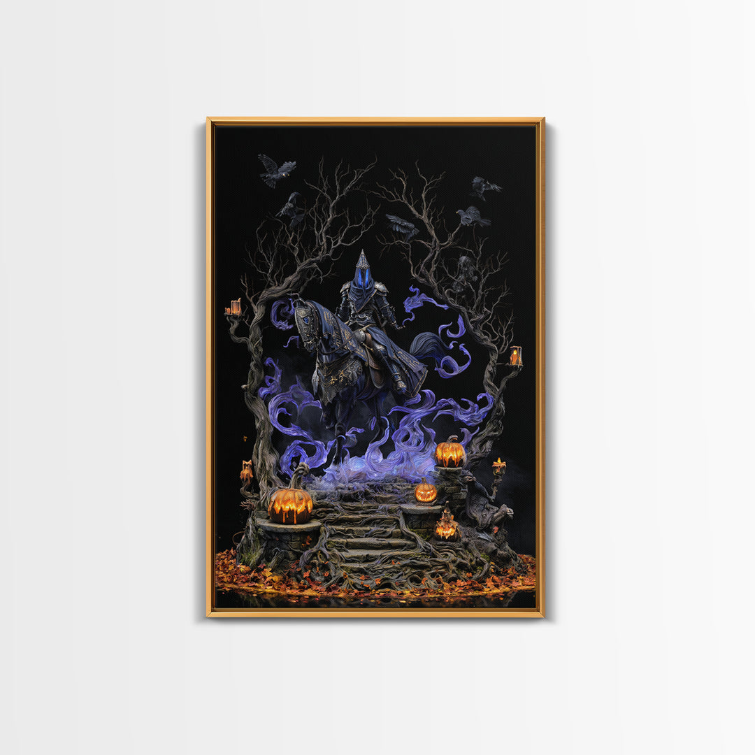 The Spectral Knight, Vertical Wall Art, Macabre Wall Art, Framed Canvas Print, Halloween Wall Decor, Gothic Home Decor, Spooky Wall Decor