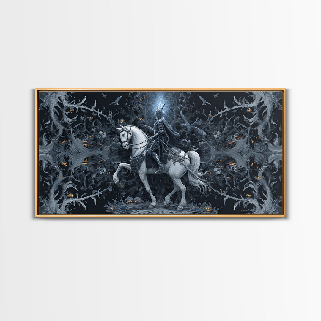 The Spectral Knight, Wide Panoramic Art, Spooky Home Decor, Canvas Print, Halloween Wall Decor, Gothic Home Decor, Spooky Wall Decor
