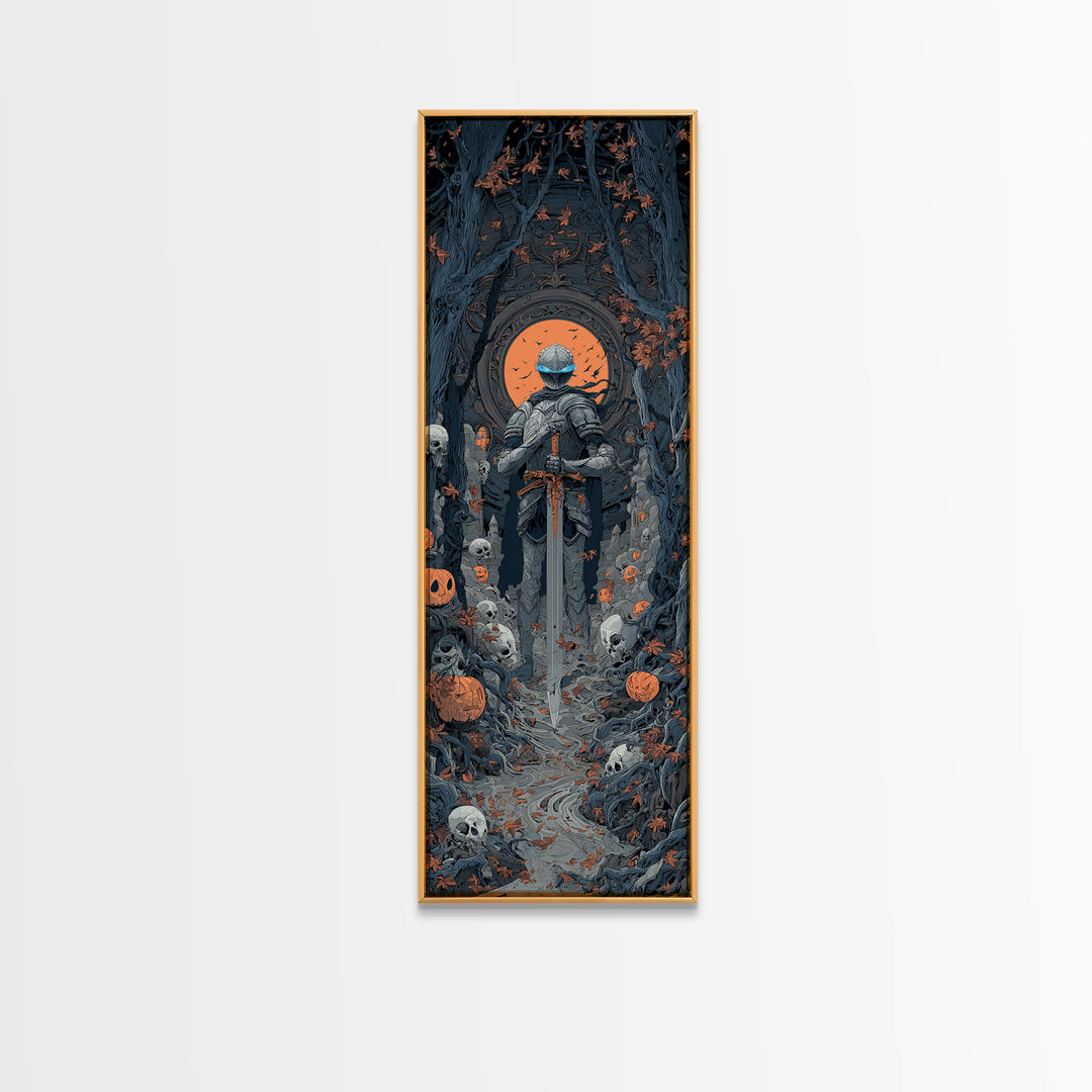 The Spectral Knight, Tall Narrow Wall Art, Haunted Gothic Art, Framed Canvas Print, Halloween Wall Decor, Gothic Home Decor