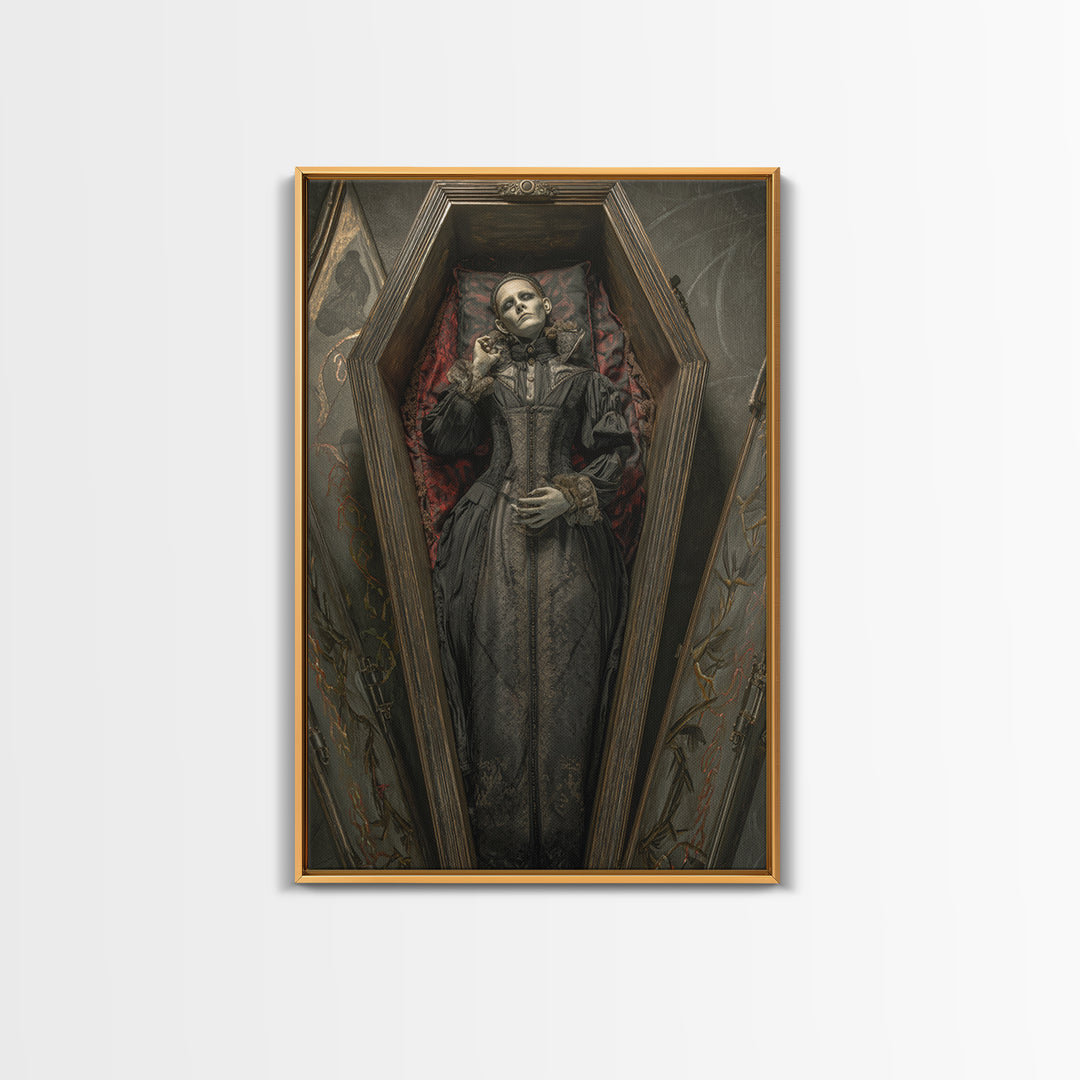 The Coffin Sleeper, Vertical Wall Art, Gothic Horror Wall Art, Framed Canvas Print, Halloween Wall Decor, Gothic Home Decor