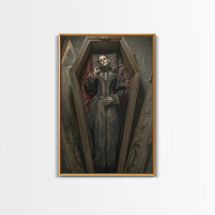 The Coffin Sleeper, Vertical Wall Art, Gothic Horror Wall Art, Framed Canvas Print, Halloween Wall Decor, Gothic Home Decor