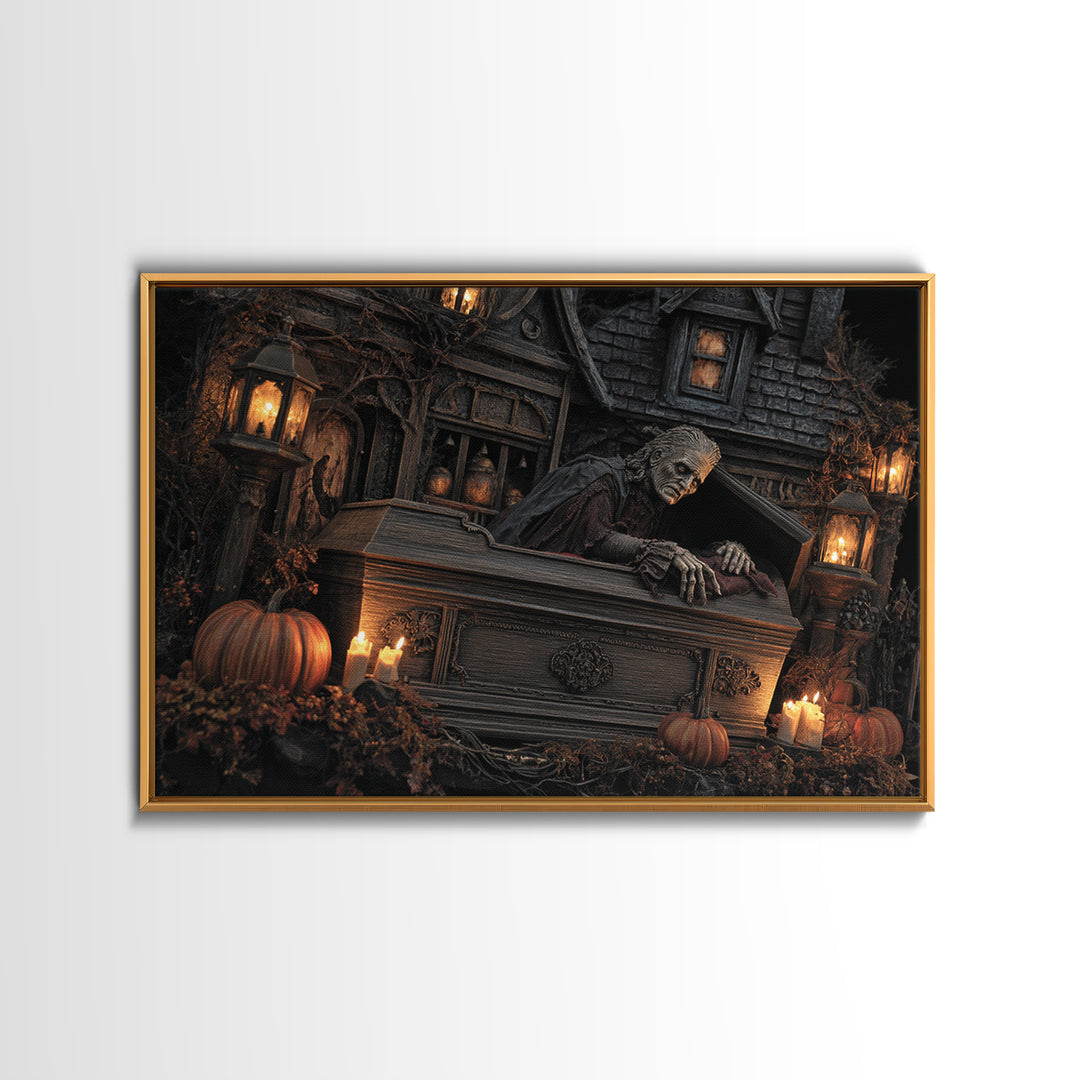 The Coffin Sleeper, Landscape Wall Art, Gothic Horror Wall Art, Framed Canvas Print, Halloween Wall Decor, Gothic Home Decor