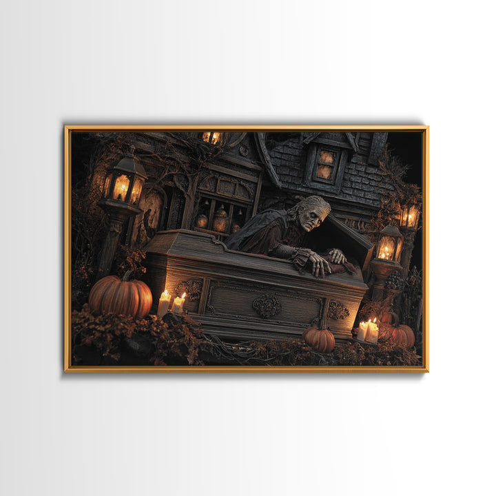 The Coffin Sleeper, Landscape Wall Art, Gothic Horror Wall Art, Framed Canvas Print, Halloween Wall Decor, Gothic Home Decor
