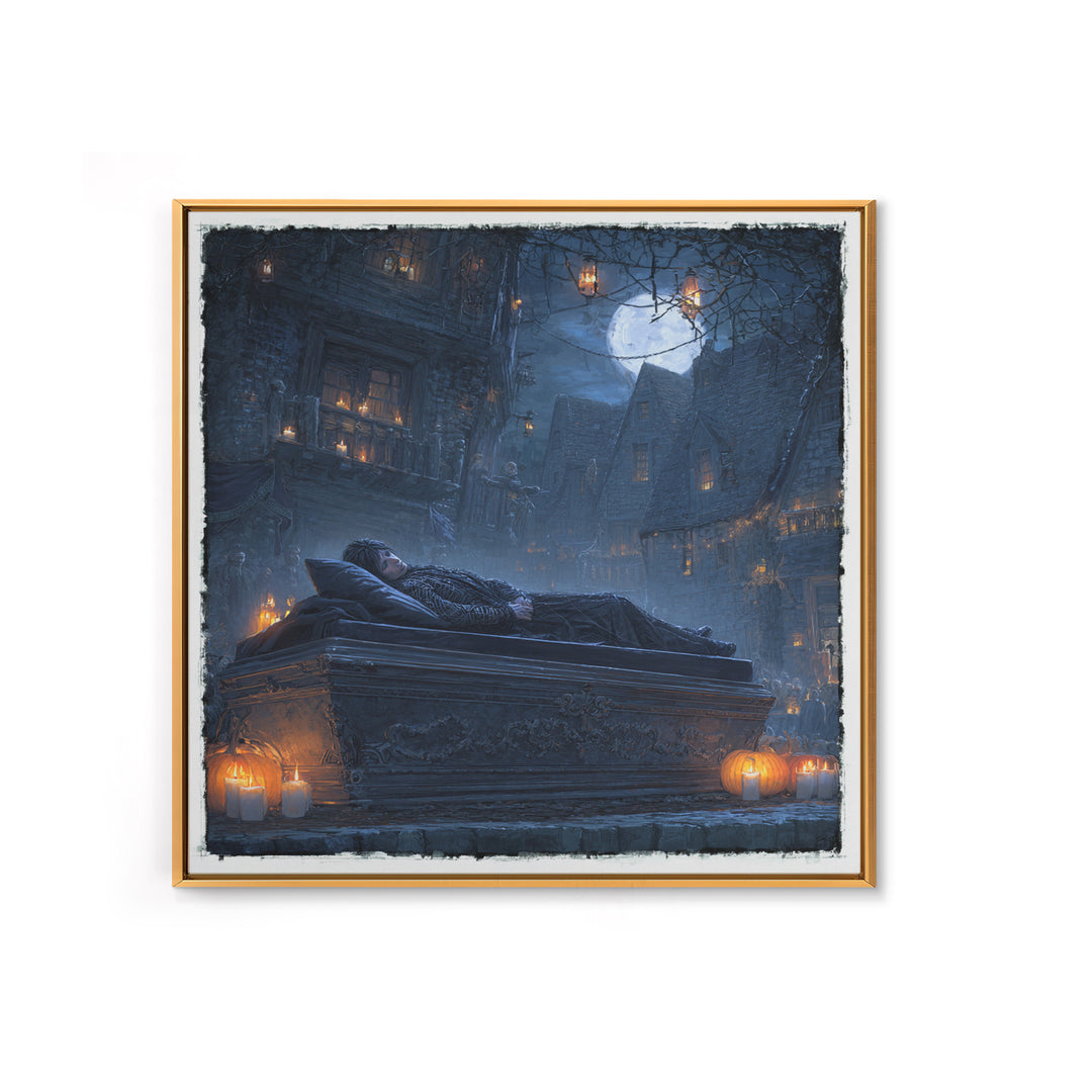 The Coffin Sleeper, Square Wall Art, Dark Halloween Decor, Canvas Print, Halloween Wall Decor, Gothic Home Decor, Seasonal Home Decor
