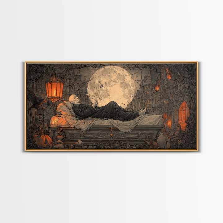 The Coffin Sleeper, Wide Panoramic Art, Dark Halloween Decor, Canvas Print, Halloween Wall Decor, Gothic Home Decor, Statement Wall Art