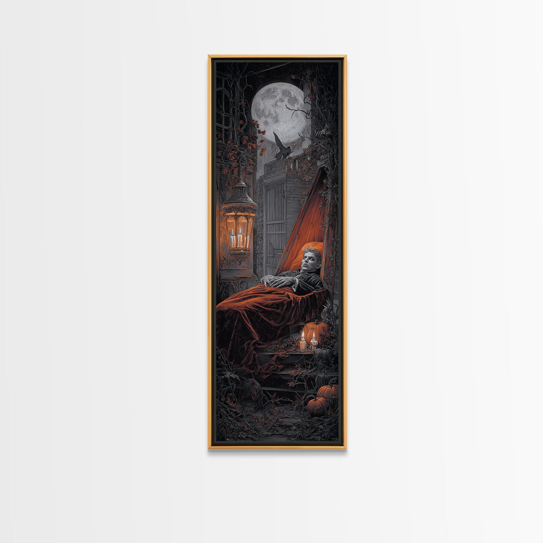 The Coffin Sleeper, Tall Narrow Wall Art, Spooky Home Decor, Canvas Print, Halloween Wall Decor, Gothic Home Decor, Spooky Wall Decor