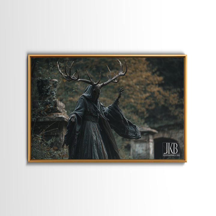 The Antlered Forest Spirit, Landscape Wall Art, Dark Halloween Decor, Canvas Print, Halloween Wall Decor, Gothic Home Decor