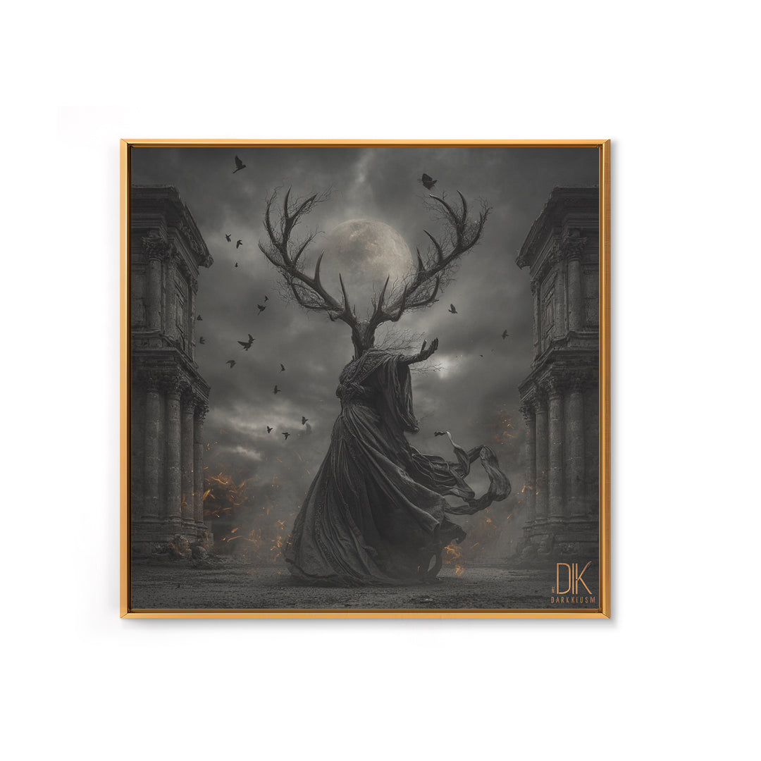 The Antlered Forest Spirit, Square Wall Art, Haunted Gothic Art, Framed Canvas Print, Halloween Wall Decor, Gothic Home Decor