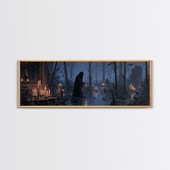 The Will-O'-The-Wisp Shepherd, Extra Wide Wall Art, Spooky Home Decor, Canvas Print, Halloween Wall Decor, Gothic Home Decor