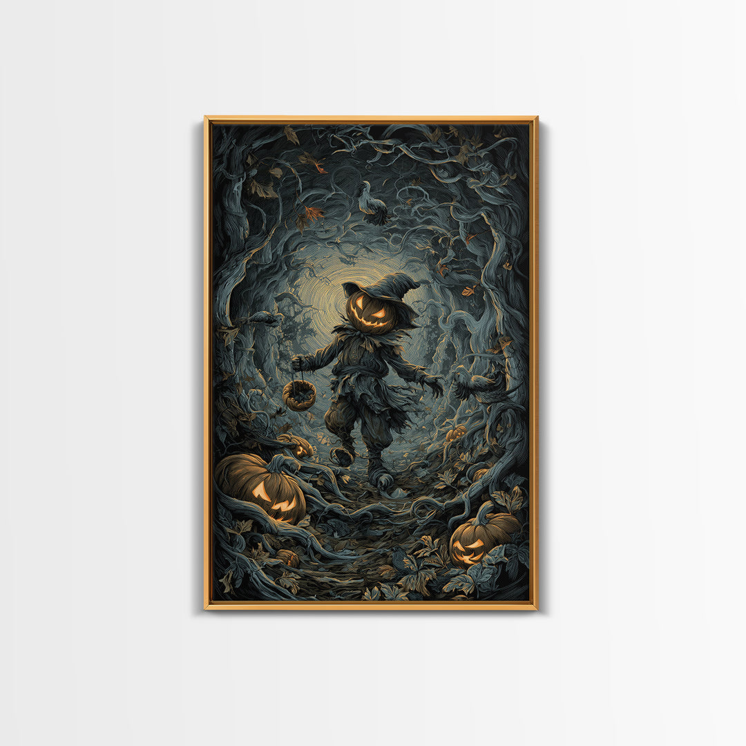 The Pumpkin Patch Goblin, Vertical Wall Art, Macabre Wall Art, Framed Canvas Print, Halloween Wall Decor, Gothic Home Decor