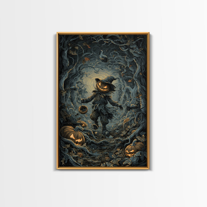 The Pumpkin Patch Goblin, Vertical Wall Art, Macabre Wall Art, Framed Canvas Print, Halloween Wall Decor, Gothic Home Decor