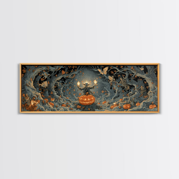 The Pumpkin Patch Goblin, Extra Wide Wall Art, Gothic Horror Wall Art, Framed Canvas Print, Halloween Wall Decor, Gothic Home Decor
