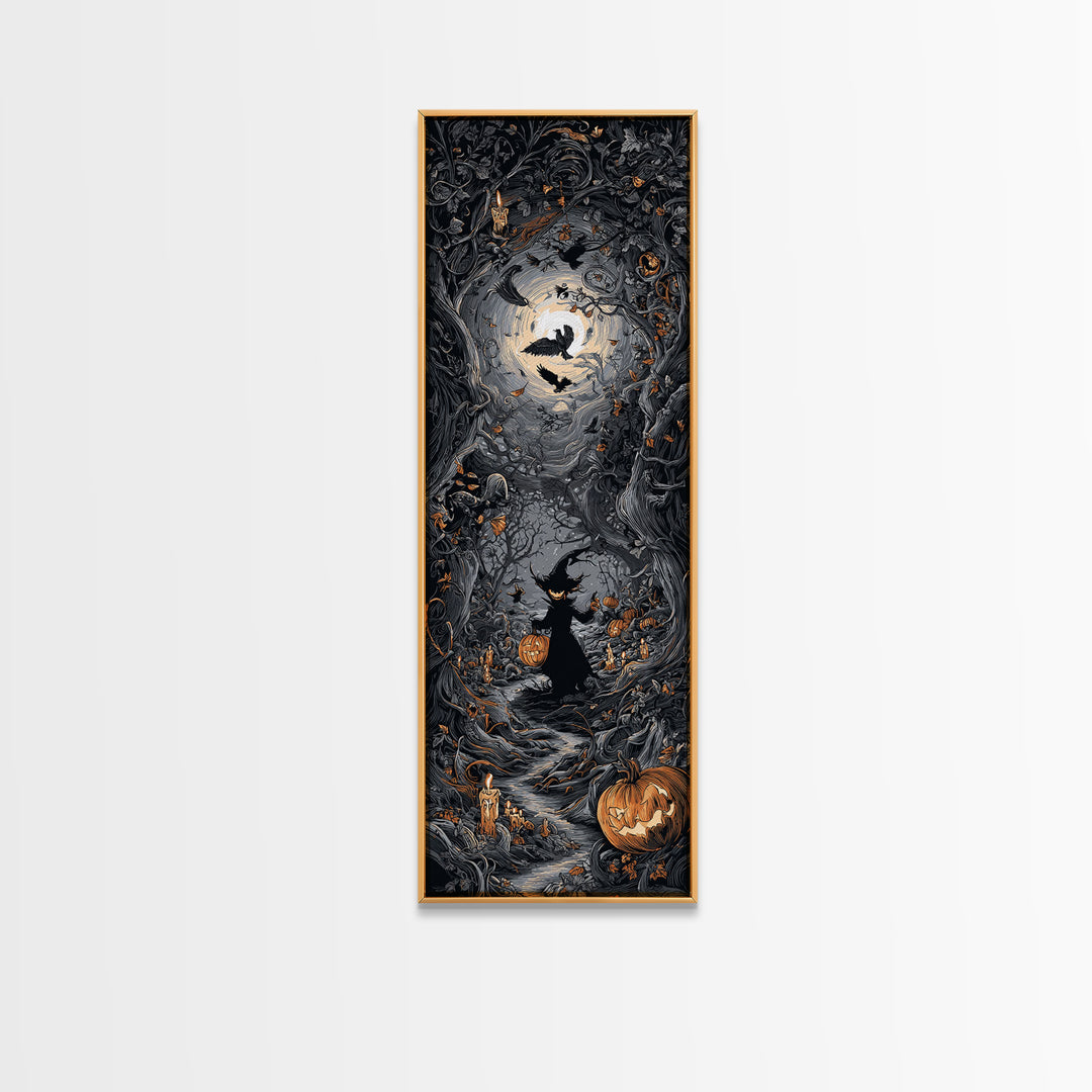 The Pumpkin Patch Goblin, Tall Narrow Wall Art, Haunted Gothic Art, Framed Canvas Print, Halloween Wall Decor, Gothic Home Decor