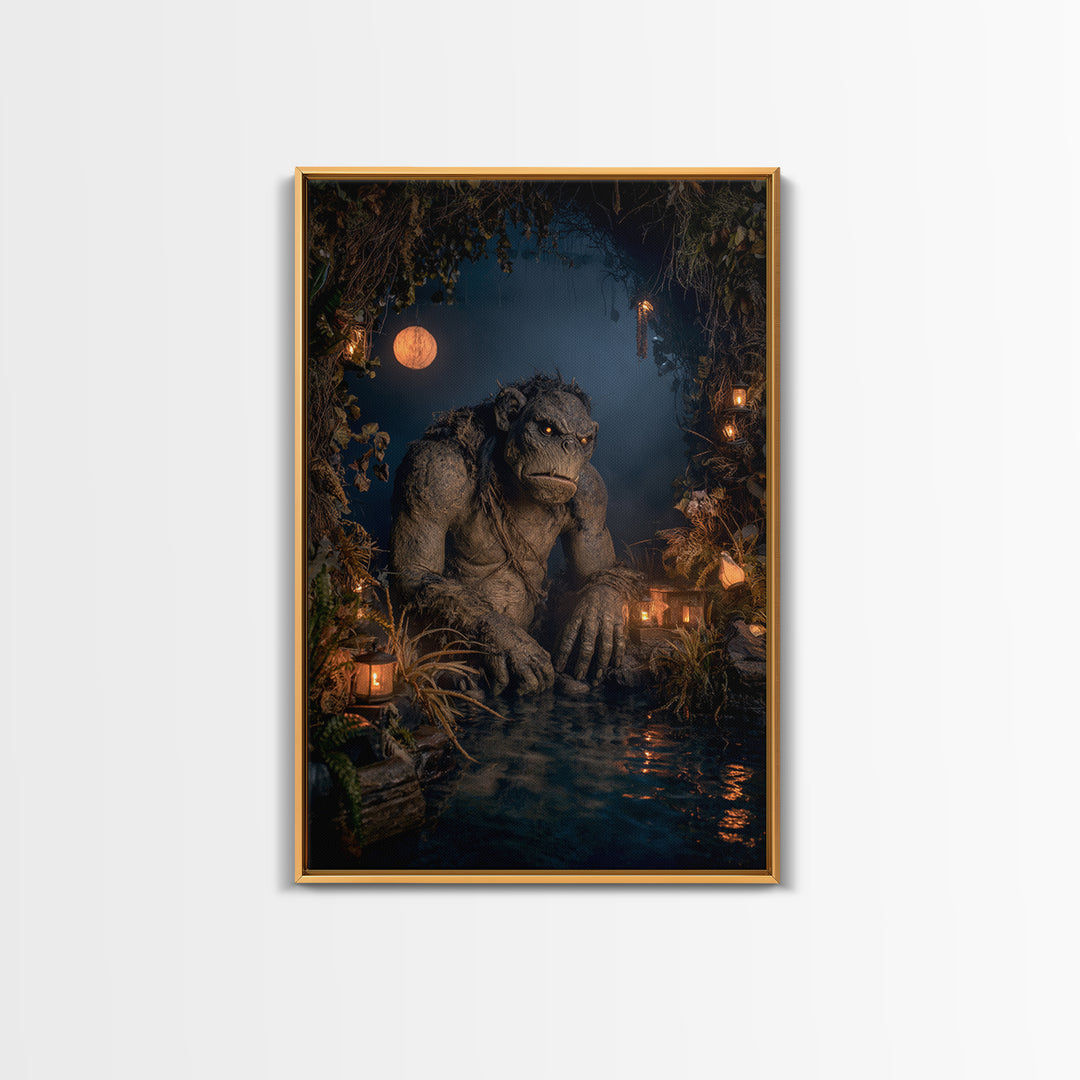 The Bridge Troll At Midnight, Vertical Wall Art, Dark Halloween Decor, Canvas Print, Halloween Wall Decor, Gothic Home Decor