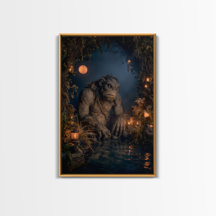 The Bridge Troll At Midnight, Vertical Wall Art, Dark Halloween Decor, Canvas Print, Halloween Wall Decor, Gothic Home Decor