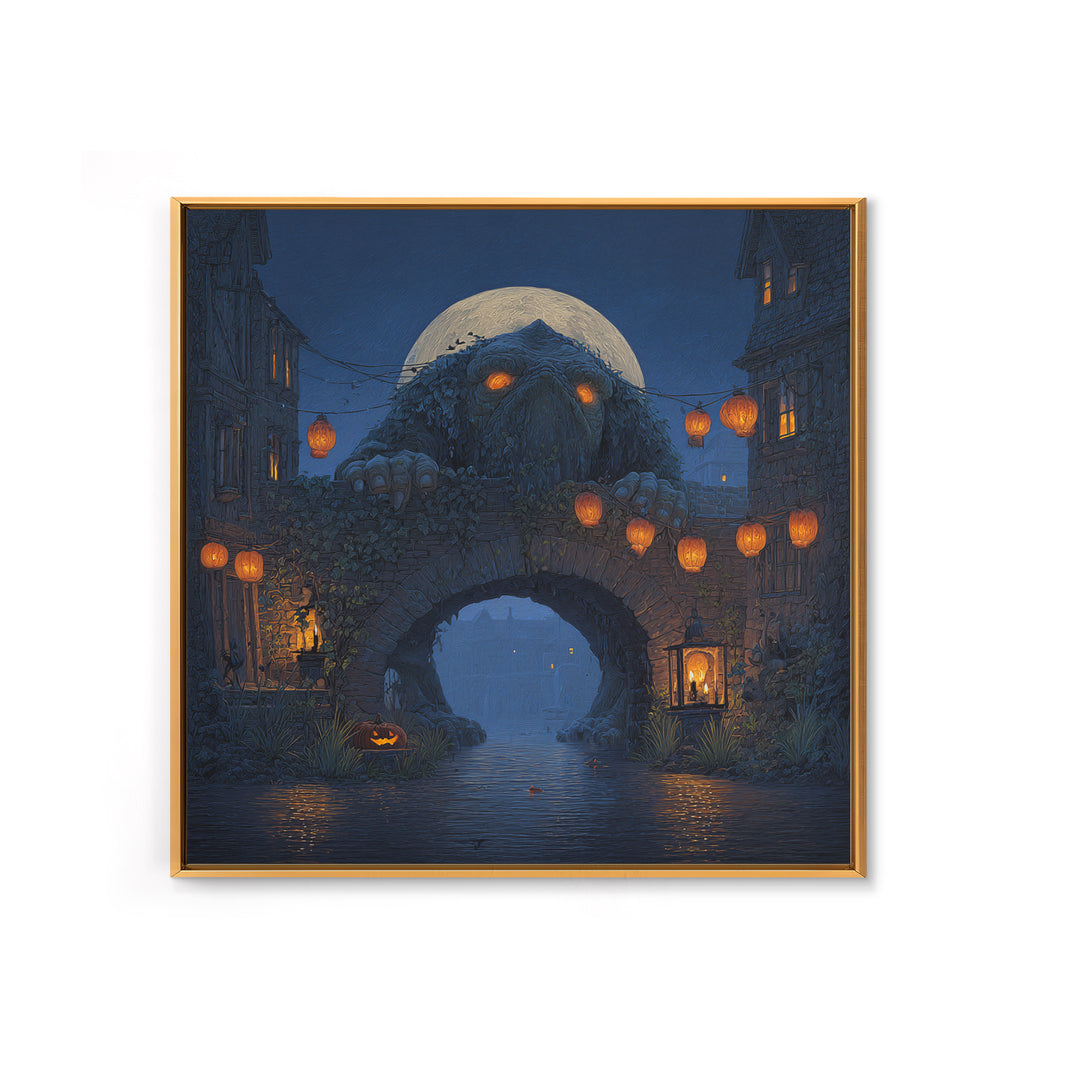 The Bridge Troll At Midnight, Square Wall Art, Spooky Home Decor, Canvas Print, Halloween Wall Decor, Gothic Home Decor, Halloween Decor