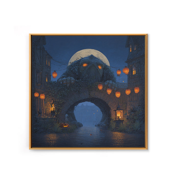 The Bridge Troll At Midnight, Square Wall Art, Spooky Home Decor, Canvas Print, Halloween Wall Decor, Gothic Home Decor, Halloween Decor