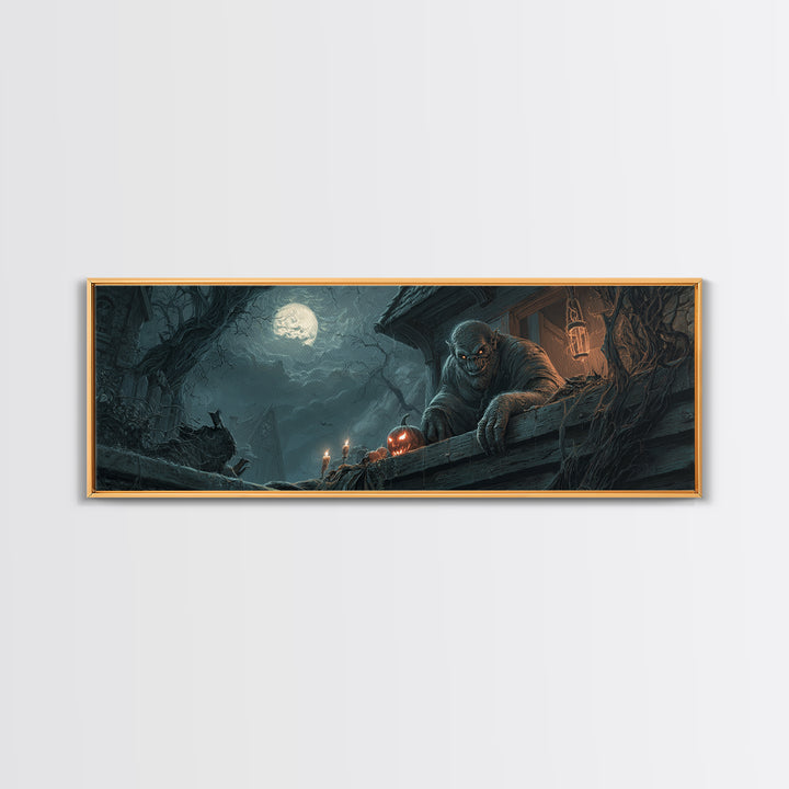 The Bridge Troll At Midnight, Extra Wide Wall Art, Dark Fantasy Wall Art, Canvas Print, Halloween Wall Decor, Gothic Home Decor