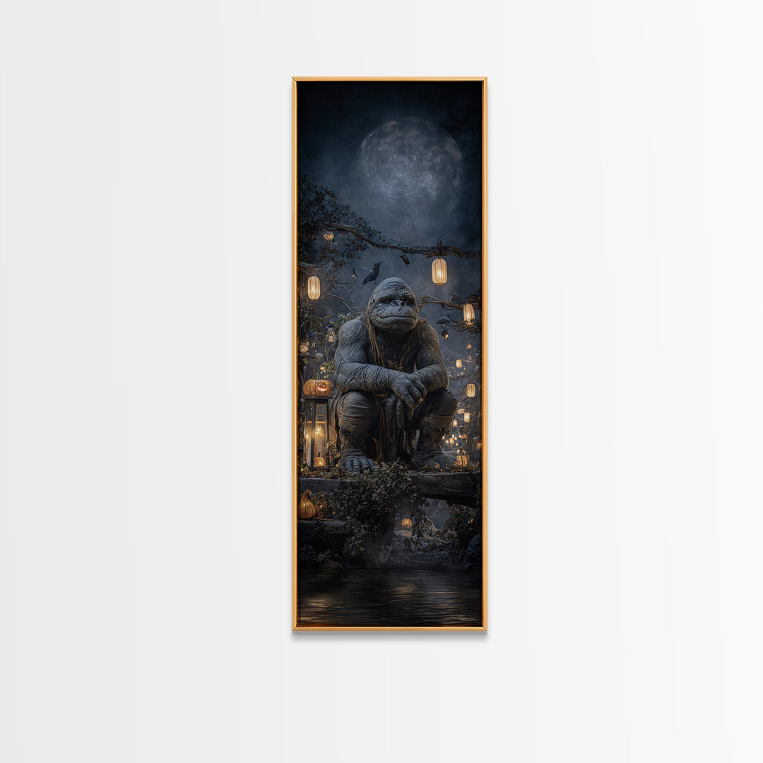 The Bridge Troll At Midnight, Tall Narrow Wall Art, Macabre Wall Art, Framed Canvas Print, Halloween Wall Decor, Gothic Home Decor