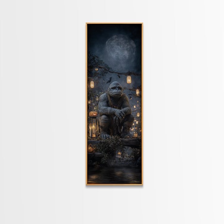 The Bridge Troll At Midnight, Tall Narrow Wall Art, Macabre Wall Art, Framed Canvas Print, Halloween Wall Decor, Gothic Home Decor
