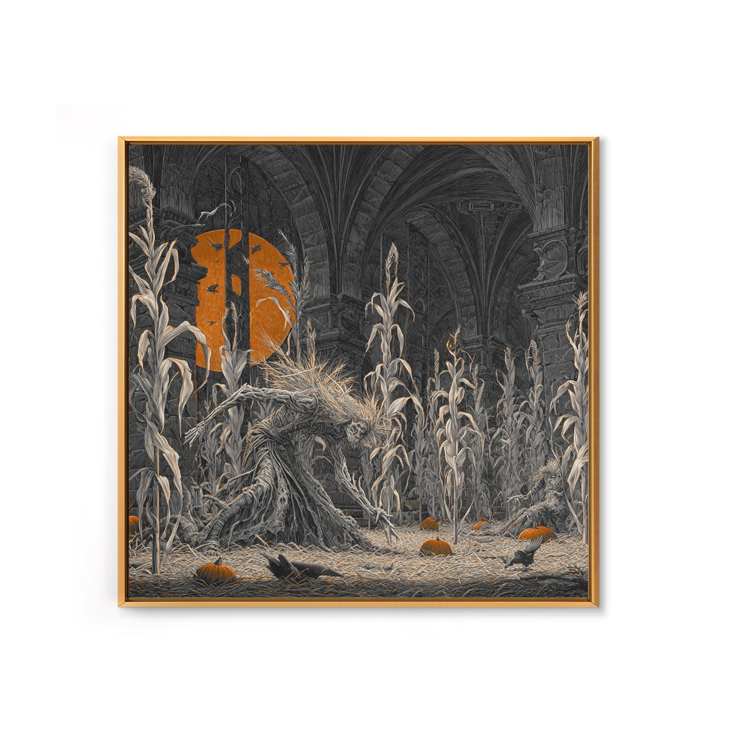 The Cornfield Crawler, Square Wall Art, Gothic Horror Wall Art, Framed Canvas Print, Halloween Wall Decor, Gothic Home Decor