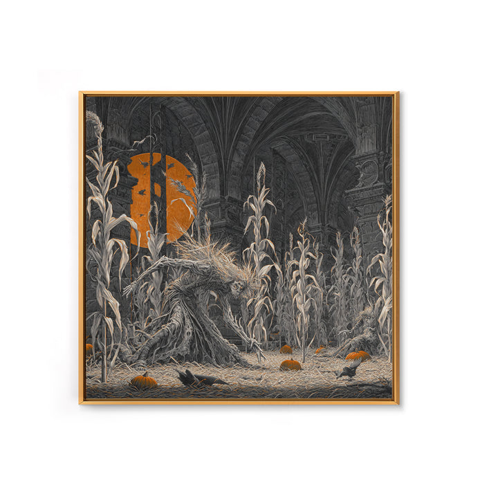 The Cornfield Crawler, Square Wall Art, Gothic Horror Wall Art, Framed Canvas Print, Halloween Wall Decor, Gothic Home Decor