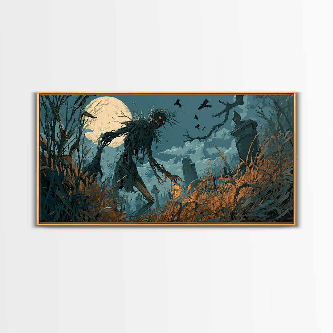 The Harvest Demon, Wide Panoramic Art, Dark Halloween Decor, Canvas Print, Halloween Wall Decor, Gothic Home Decor, Macabre Wall Art