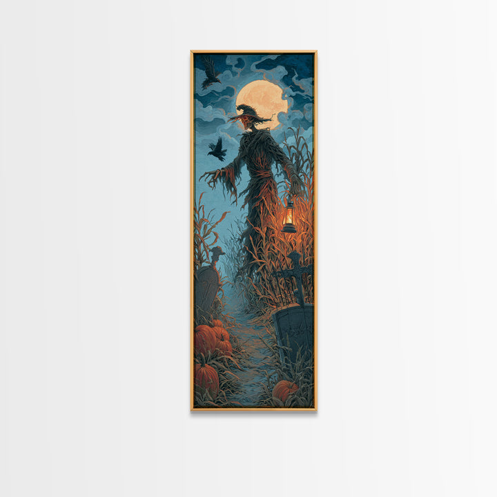 The Harvest Demon, Tall Narrow Wall Art, Gothic Horror Wall Art, Framed Canvas Print, Halloween Wall Decor, Gothic Home Decor