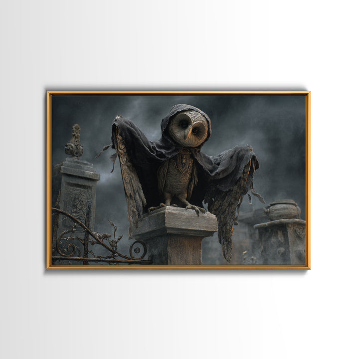 The Owl-Faced Omen, Landscape Wall Art, Dark Halloween Decor, Canvas Print, Halloween Wall Decor, Gothic Home Decor, Spooky Wall Decor