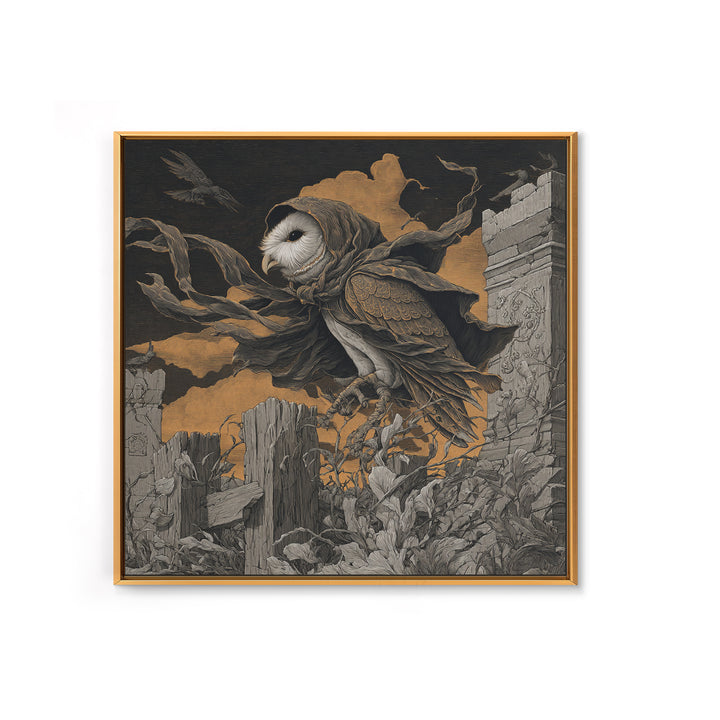 The Owl-Faced Omen, Square Wall Art, Gothic Horror Wall Art, Framed Canvas Print, Halloween Wall Decor, Gothic Home Decor, Spooky Wall Decor