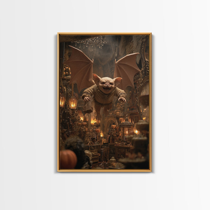 The Bat-Winged Imp, Vertical Wall Art, Macabre Wall Art, Framed Canvas Print, Halloween Wall Decor, Gothic Home Decor, Spooky Wall Decor