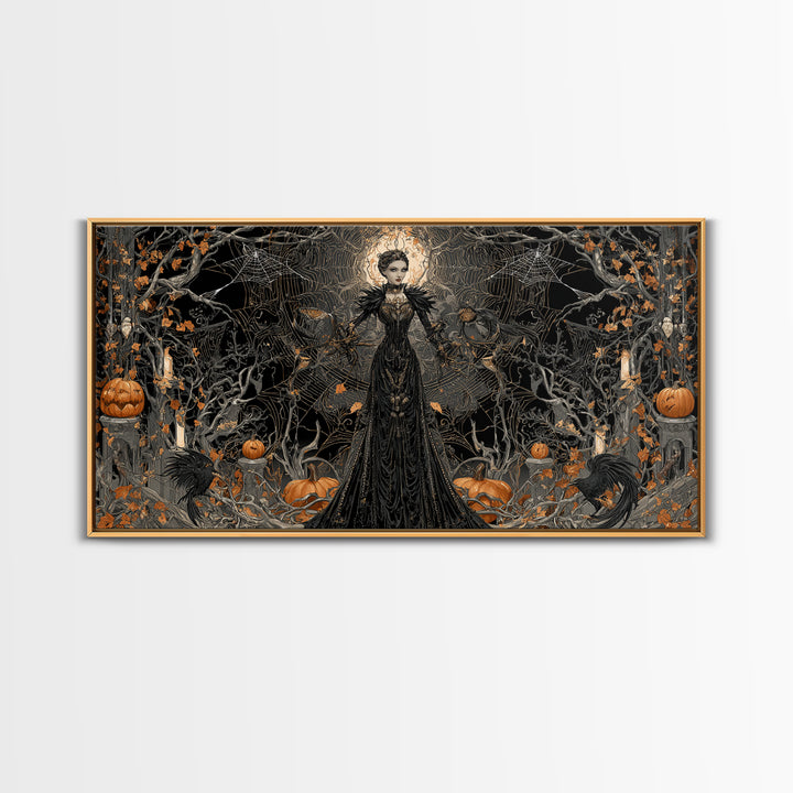 The Spider Queen, Wide Panoramic Art, Dark Halloween Decor, Canvas Print, Halloween Wall Decor, Gothic Home Decor, Dark Fantasy Art
