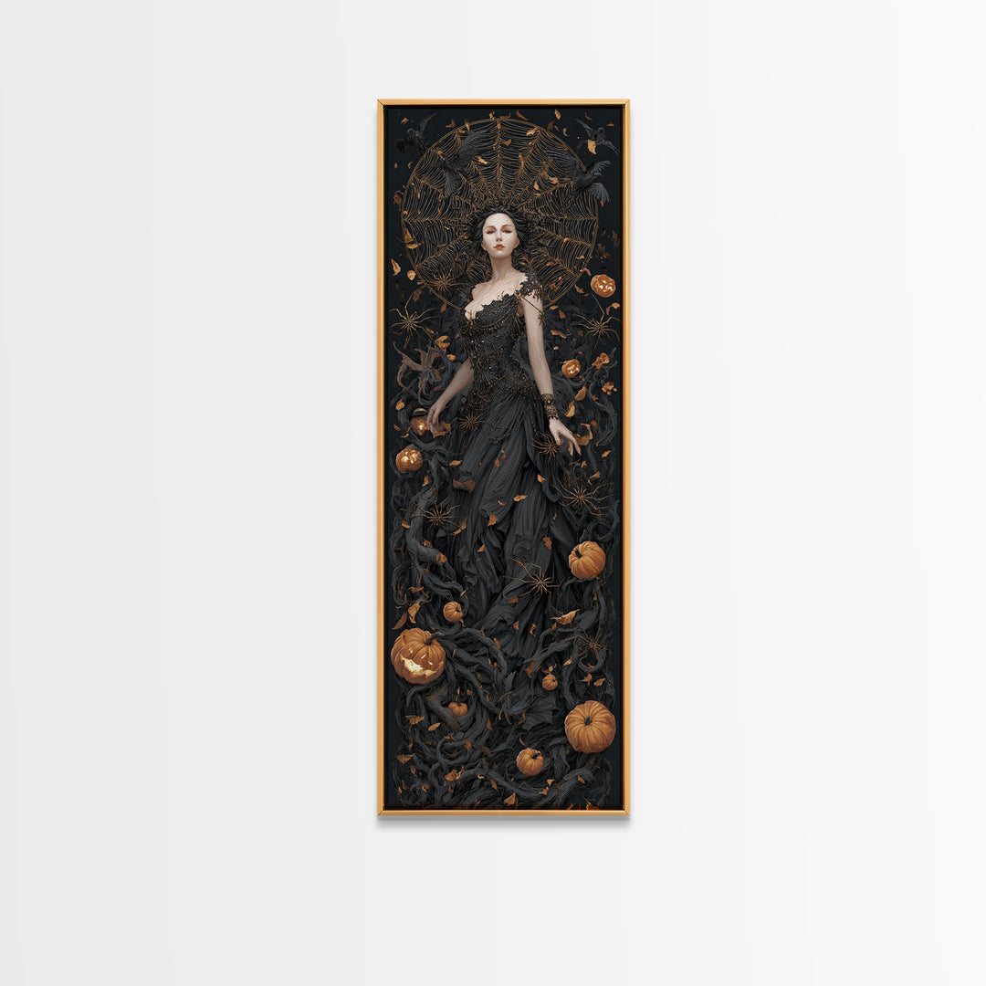 The Spider Queen, Tall Narrow Wall Art, Macabre Wall Art, Framed Canvas Print, Halloween Wall Decor, Gothic Home Decor, Spooky Wall Decor
