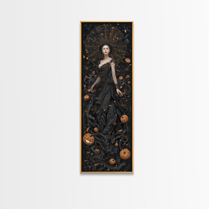 The Spider Queen, Tall Narrow Wall Art, Macabre Wall Art, Framed Canvas Print, Halloween Wall Decor, Gothic Home Decor, Spooky Wall Decor
