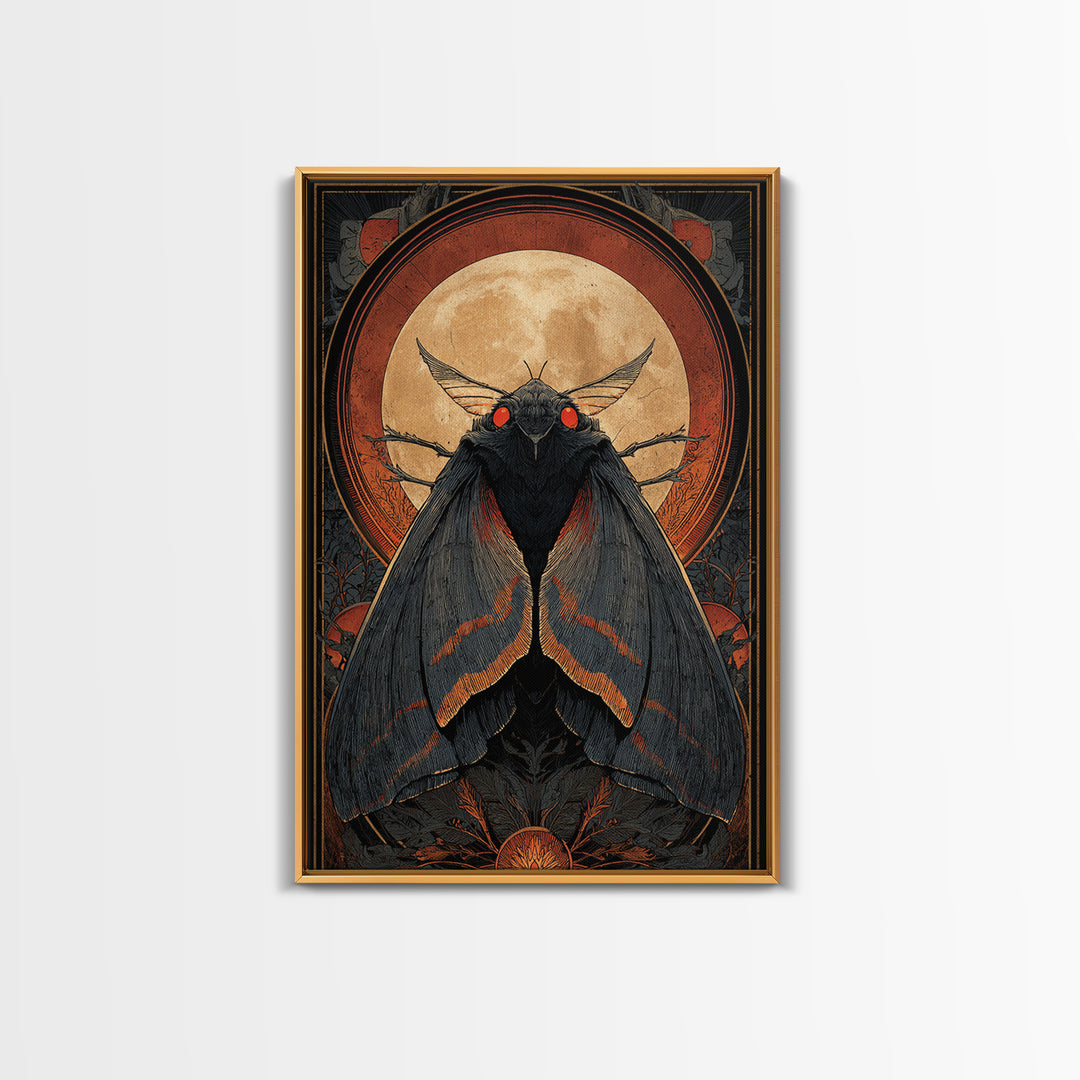The Red-Eyed Moth Creature, Vertical Wall Art, Gothic Horror Wall Art, Framed Canvas Print, Halloween Wall Decor, Gothic Home Decor