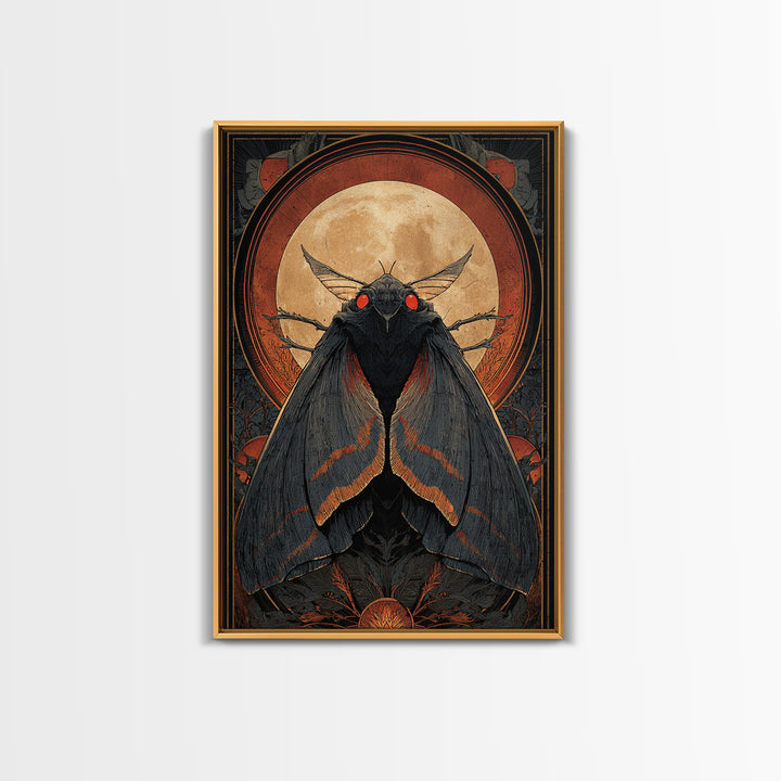 The Red-Eyed Moth Creature, Vertical Wall Art, Gothic Horror Wall Art, Framed Canvas Print, Halloween Wall Decor, Gothic Home Decor