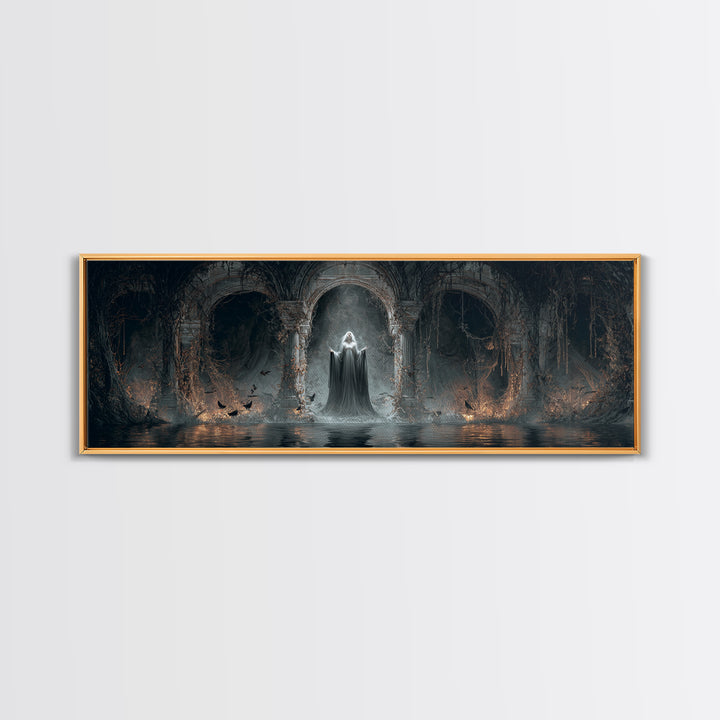 The Lake Phantom, Extra Wide Wall Art, Gothic Horror Wall Art, Framed Canvas Print, Halloween Wall Decor, Gothic Home Decor