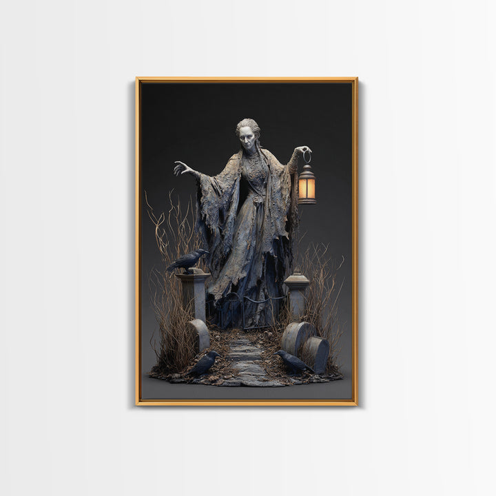 The Salt-Marsh Witch, Vertical Wall Art, Gothic Horror Wall Art, Framed Canvas Print, Halloween Wall Decor, Gothic Home Decor