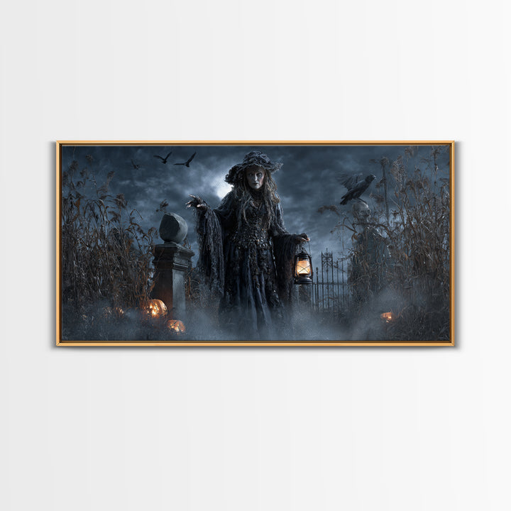 The Salt-Marsh Witch, Wide Panoramic Art, Haunted Gothic Art, Framed Canvas Print, Halloween Wall Decor, Gothic Home Decor